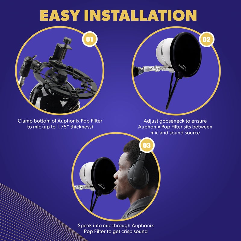 Auphonix Pop Filter for Mic - 6-inch Diameter, Dual Layered Microphone Pop Screen for Studio Recording, Podcasts and Streaming - MPF-1ï»¿ - Image 5